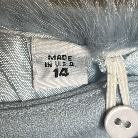 BICCI Florine Wachter Blue Wool Mink Collar  Skirt Suit Womens Size 14 ALTERED - Picture 7 of 16